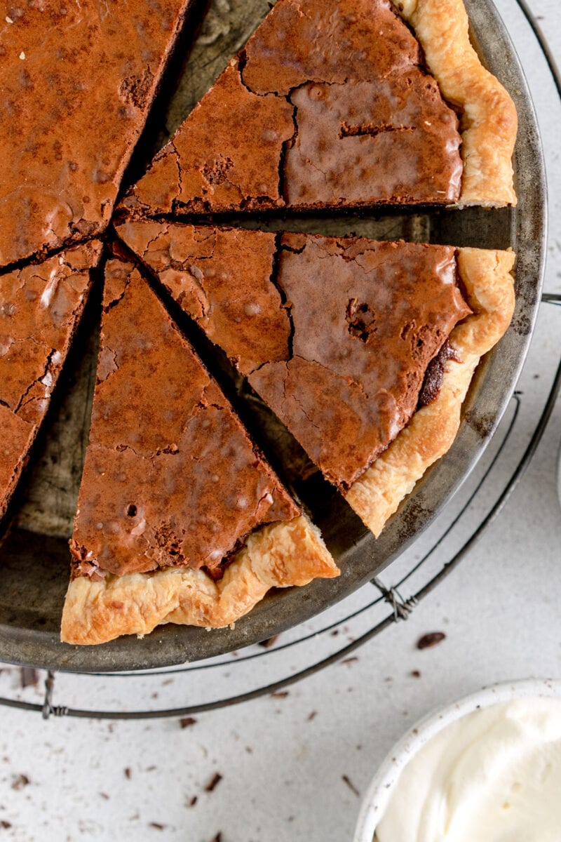 close up slice of chocolate brownie pie