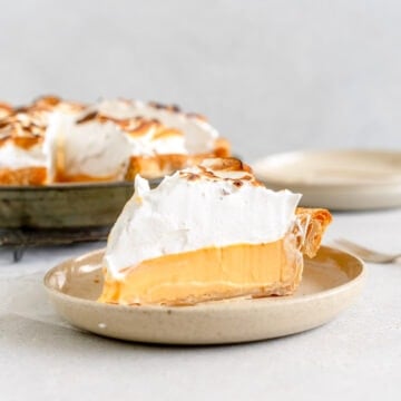 lemon meringue pie on plate