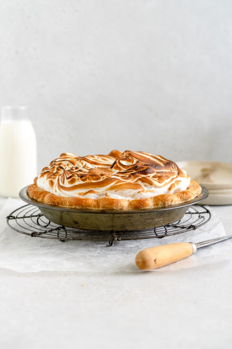 side shot torched lemon meringue pie