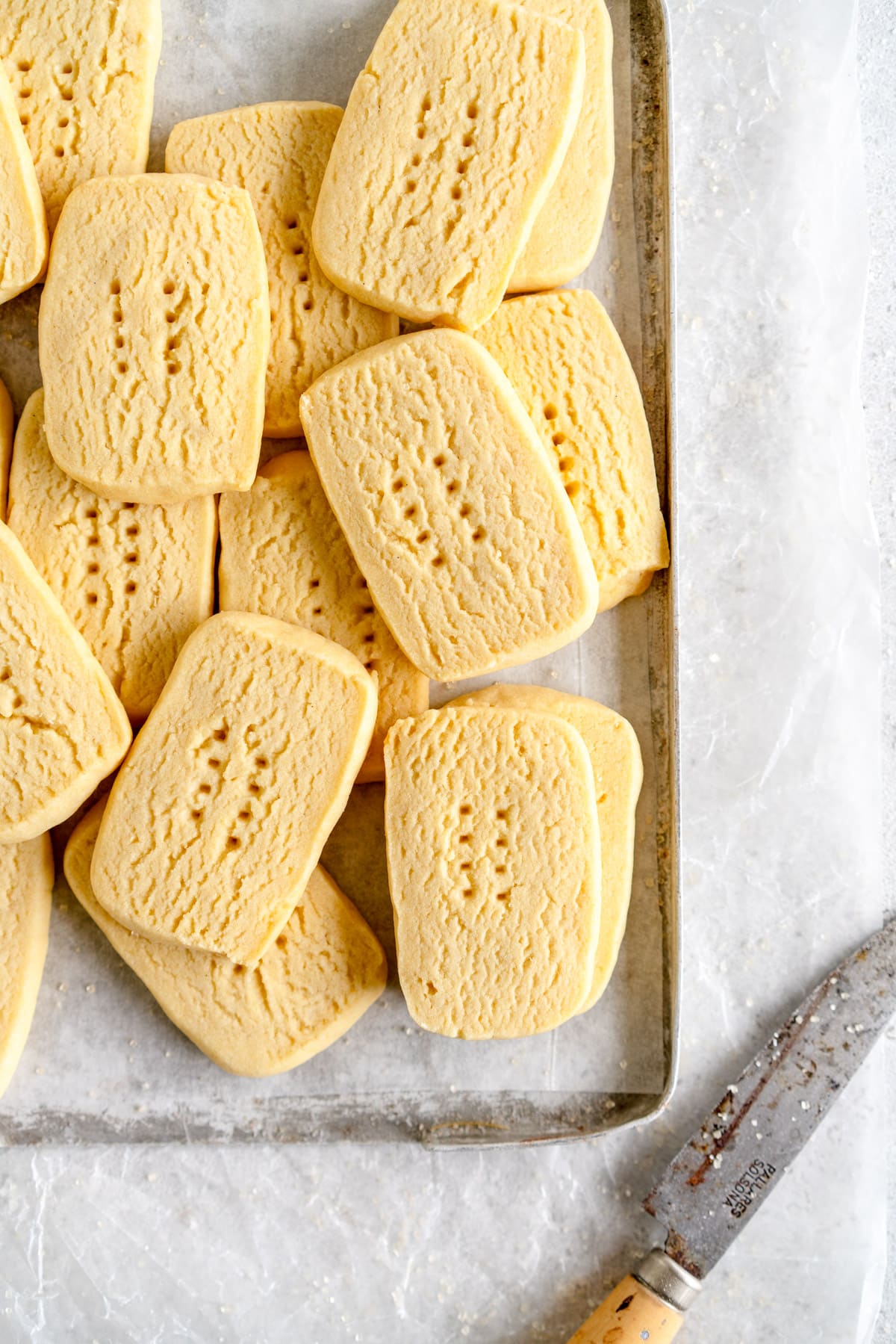 baked shortbread on pan 