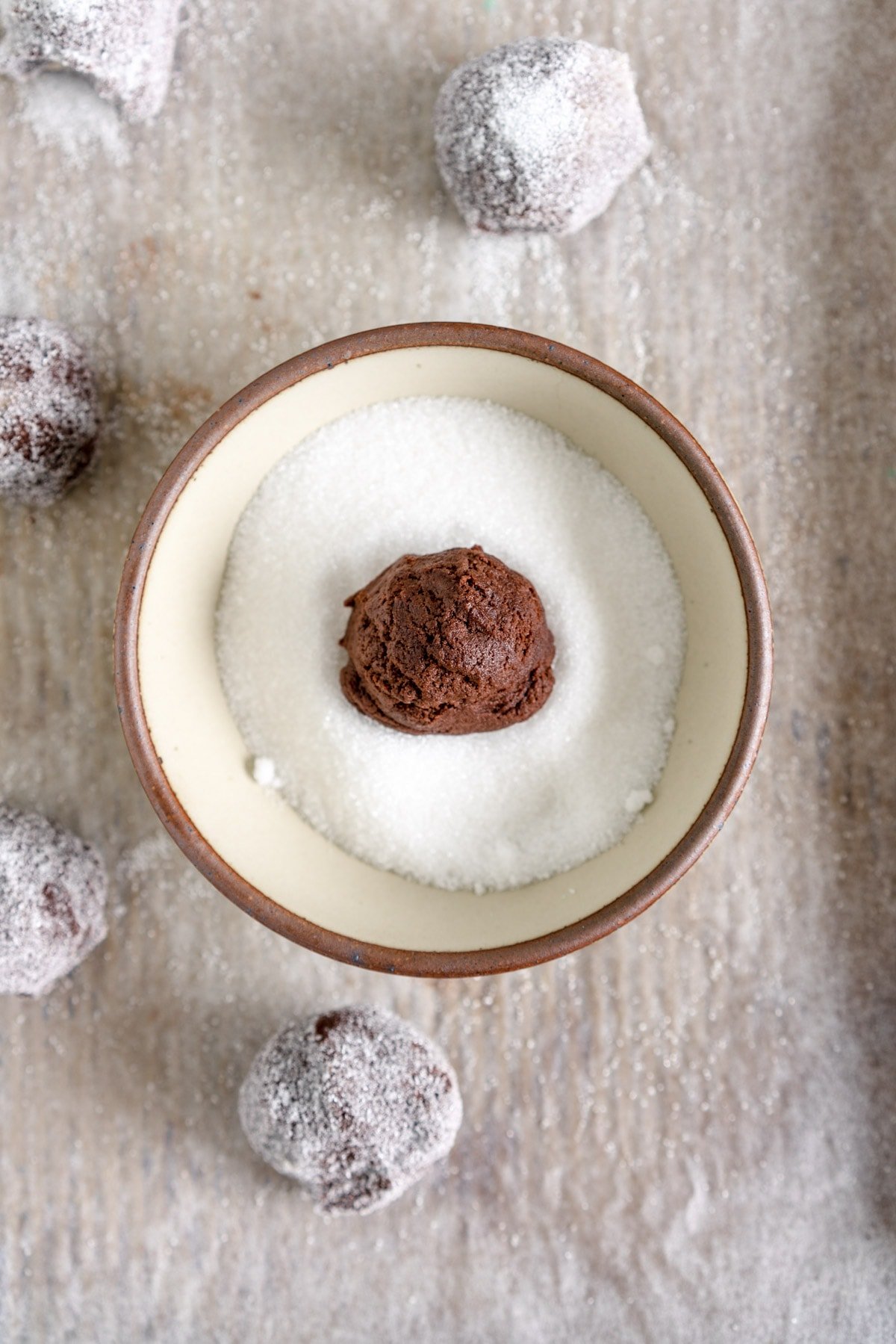 chocolate cookie dough in sugar