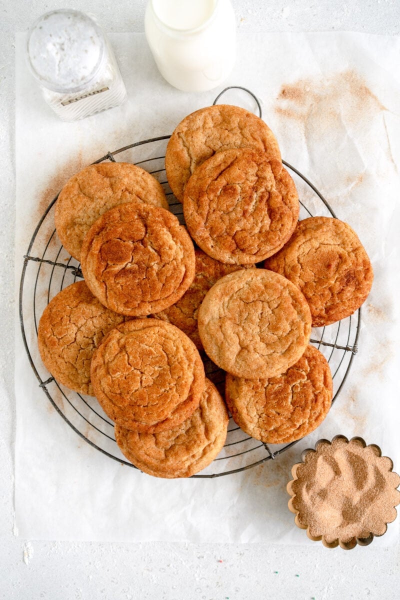 snickerdoodle cookies on wire rack