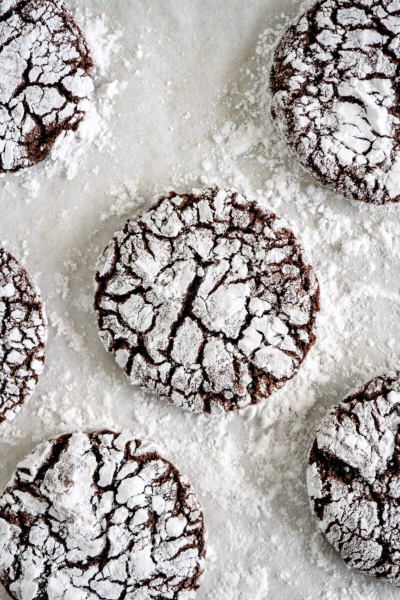 chocolate crinkle cookies on pan