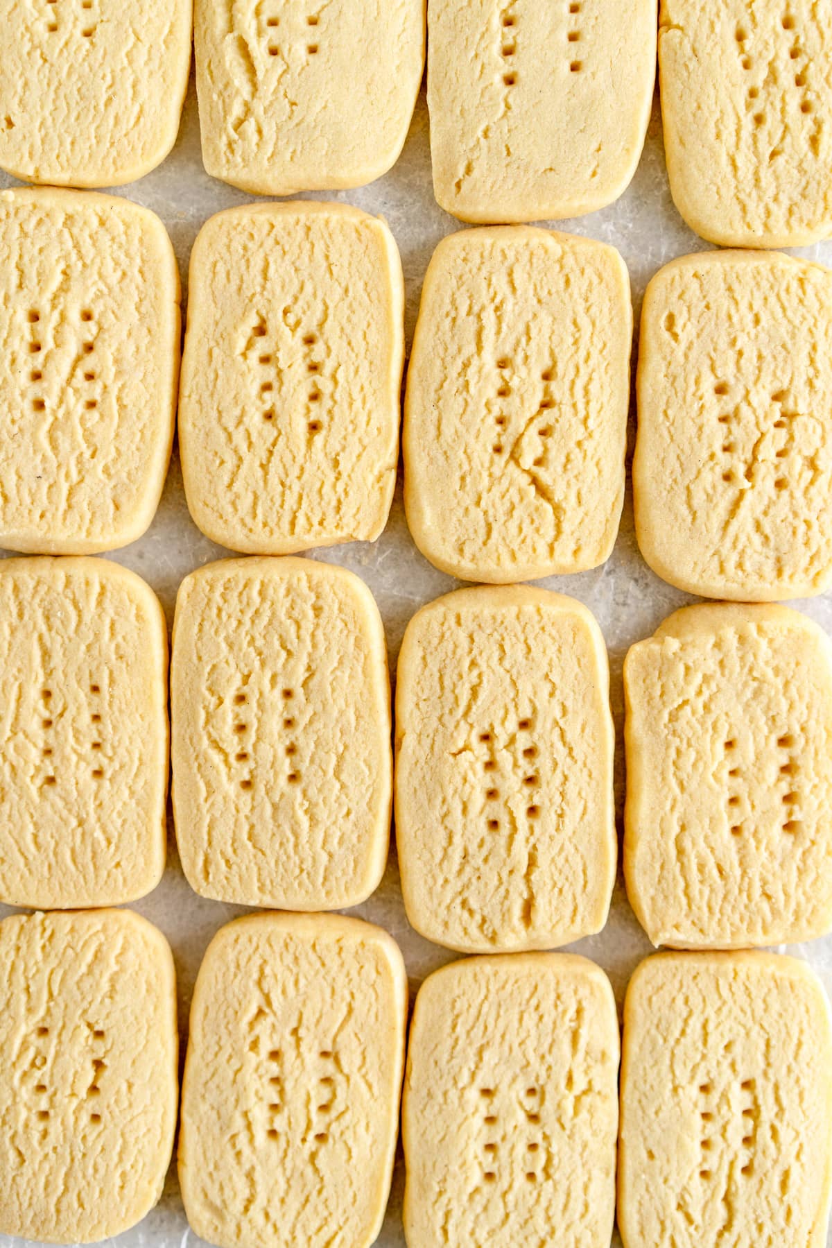 close up of shortbread on pan 