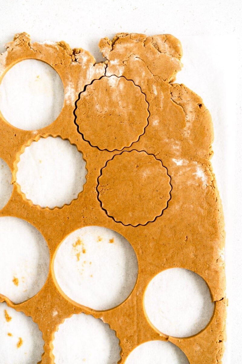 gingerbread cookie dough with cut outs