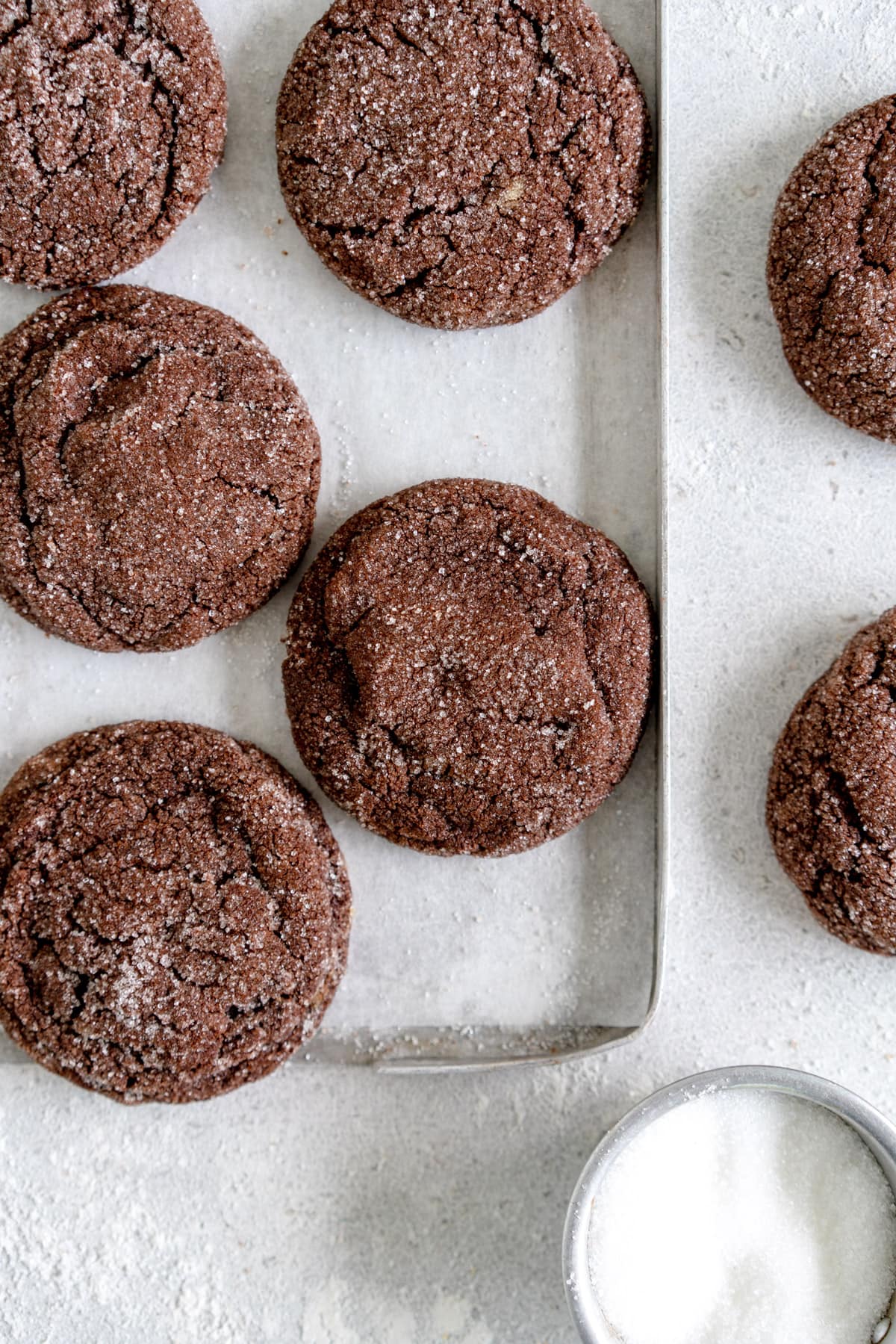 corner close up shot of chocolate cookie on pan