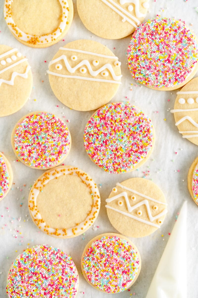 piped and sprinkle covered sugar cookies