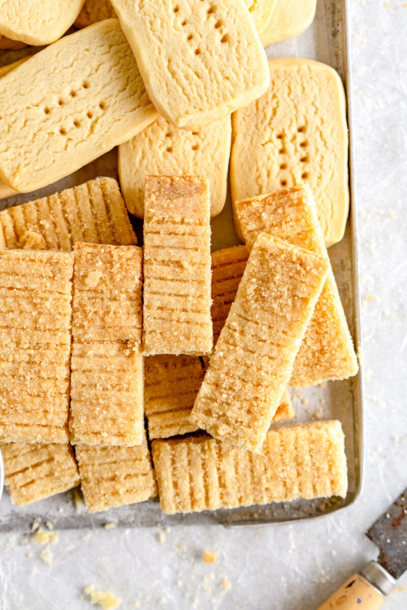 shortbread biscuits and shortbread fingers on pan 
