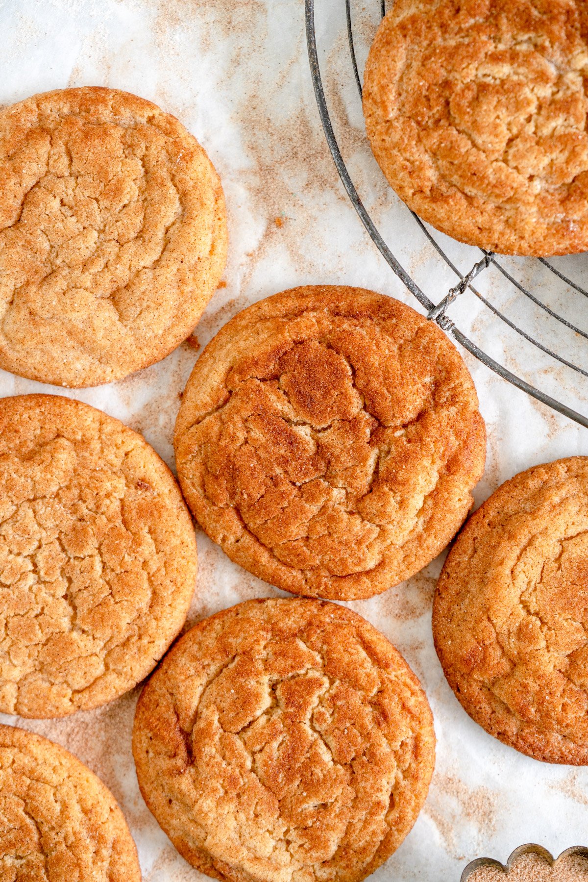 snickerdoodle cookies on rack