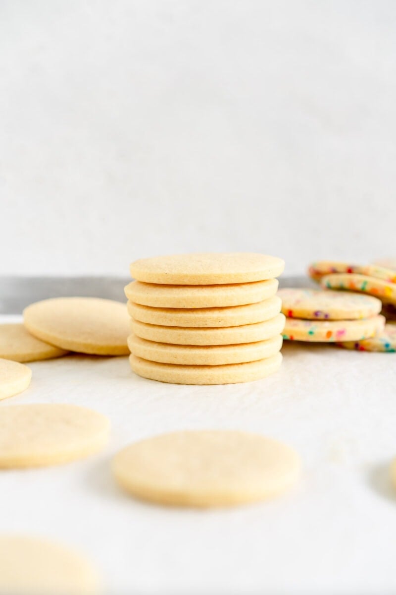stacked up baked sugar cookies