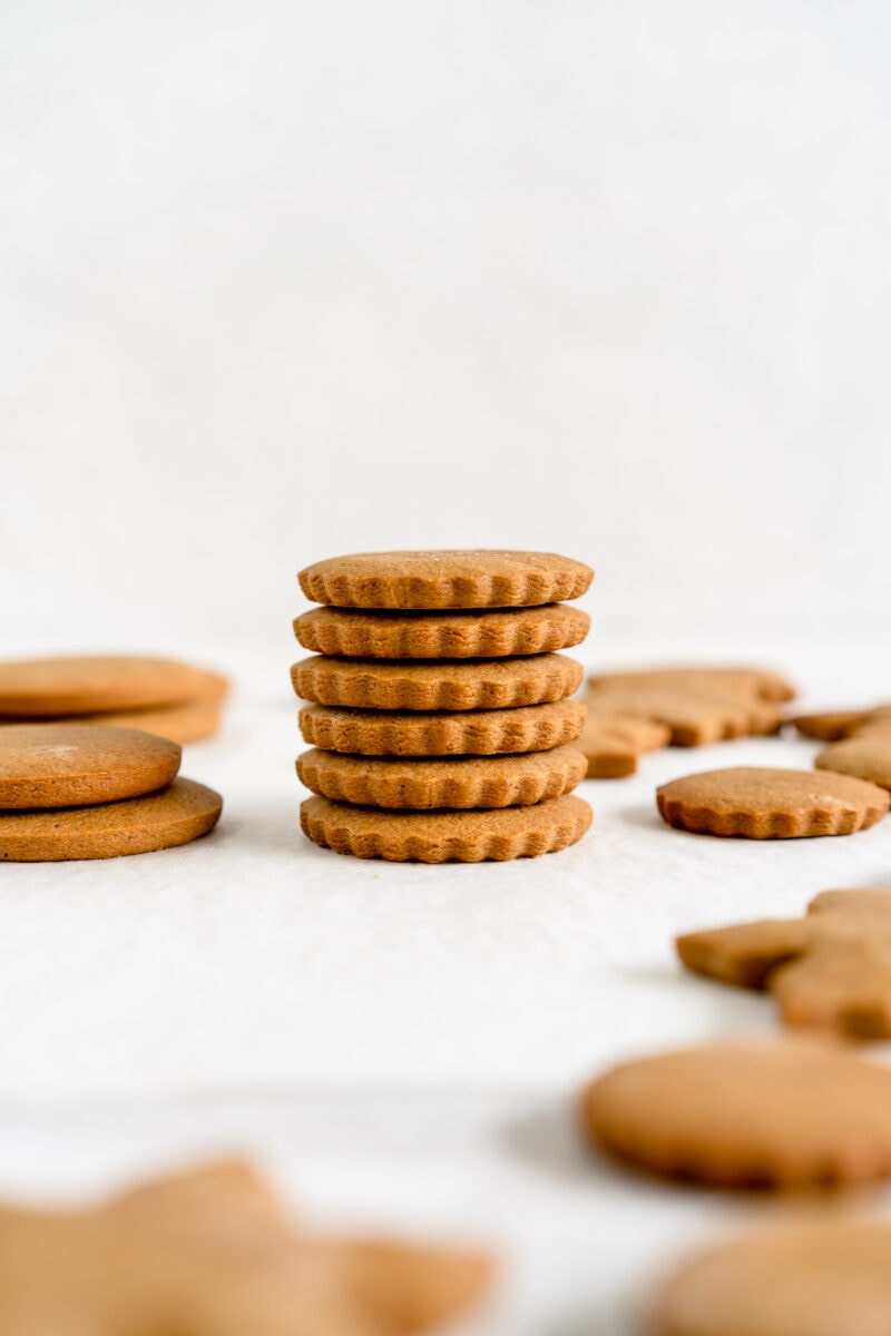 baked gingerbread cookies in a stack