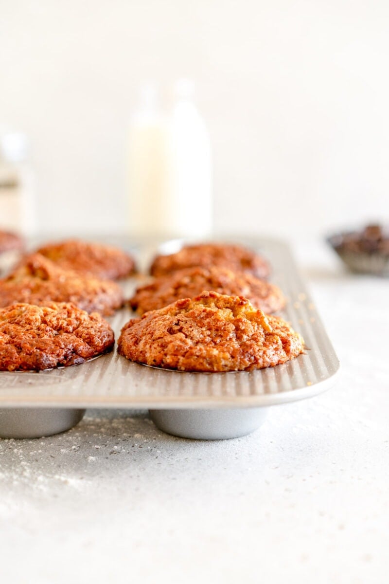 baked banana muffins in pan