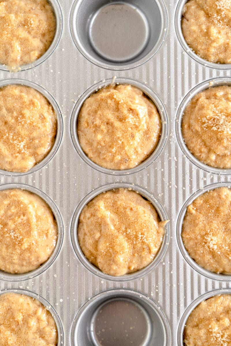 banana muffin batter in a pan