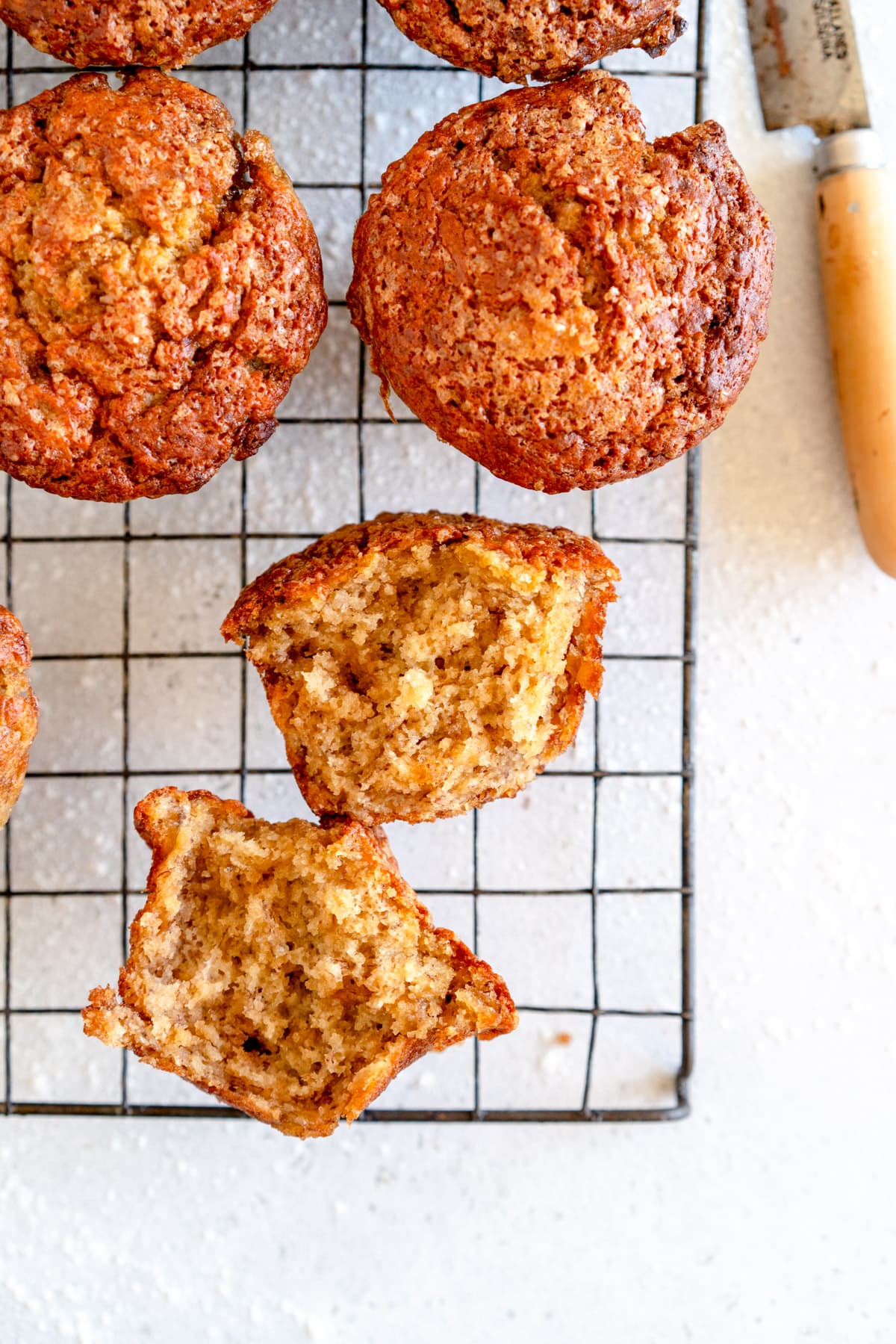 broken open banana muffins