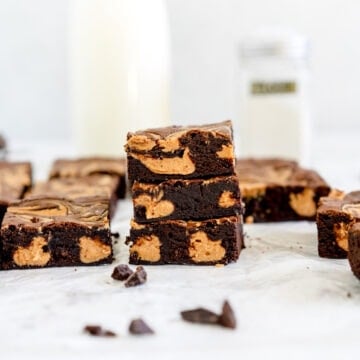 stacked up peanut butter brownies