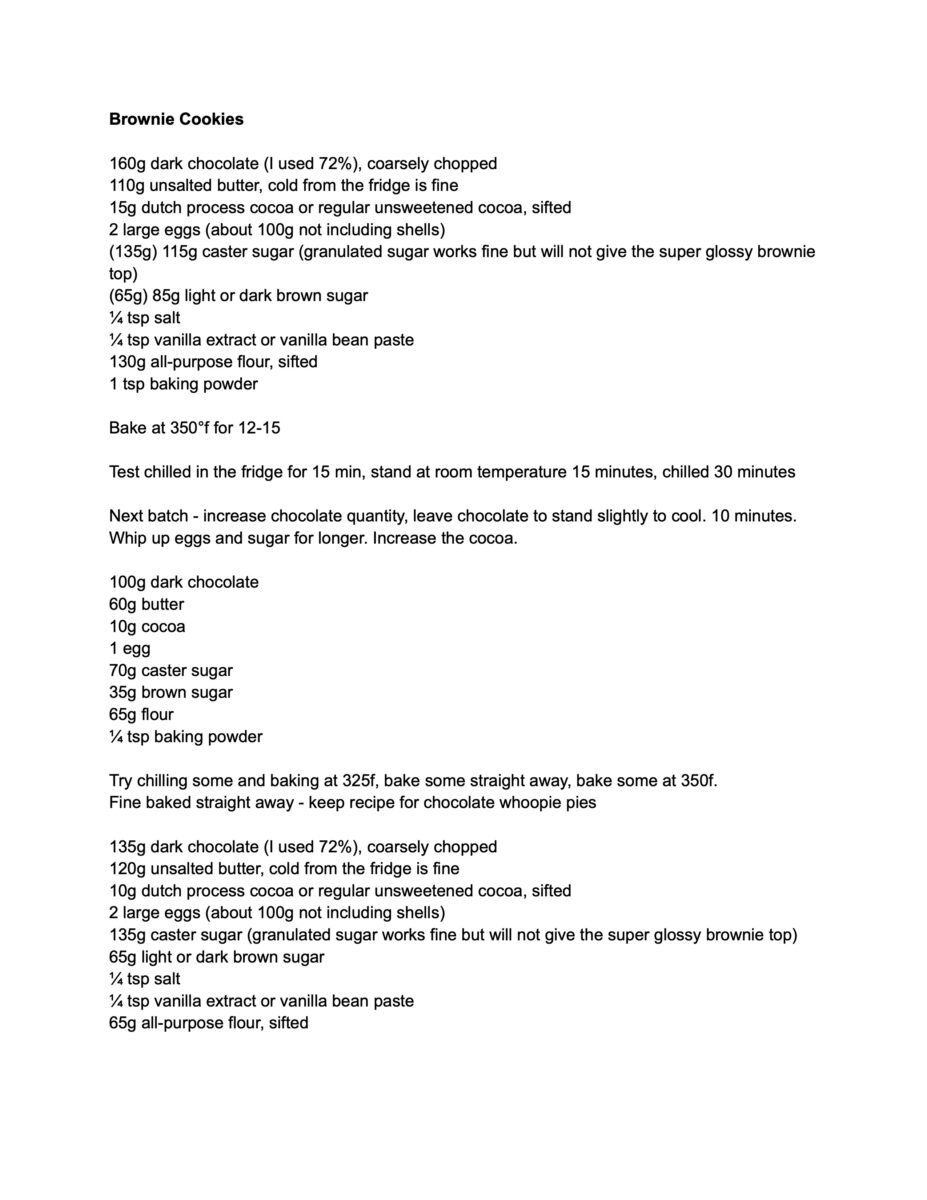 recipe testing notes brownie cookies