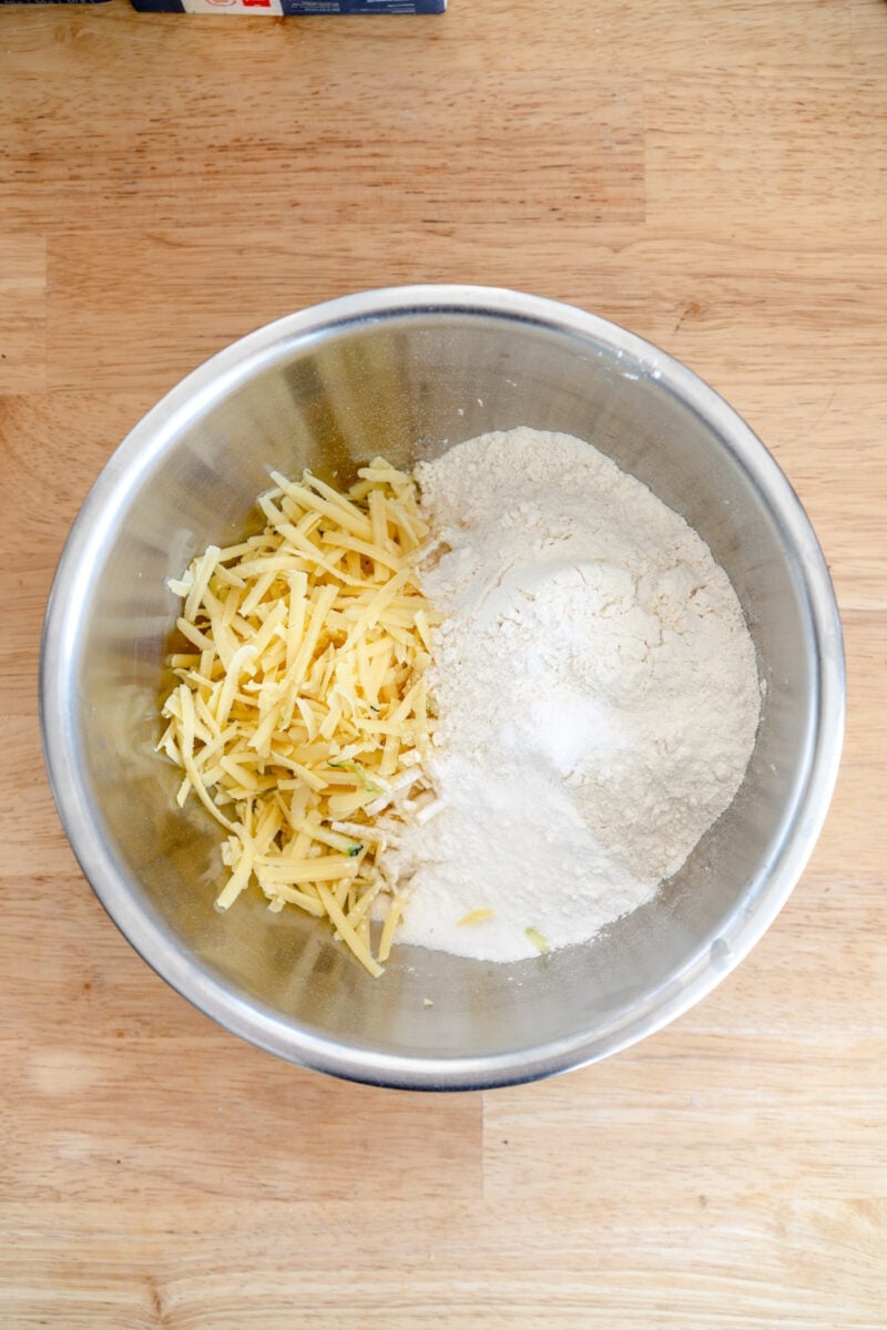cheese and flour in a bowl