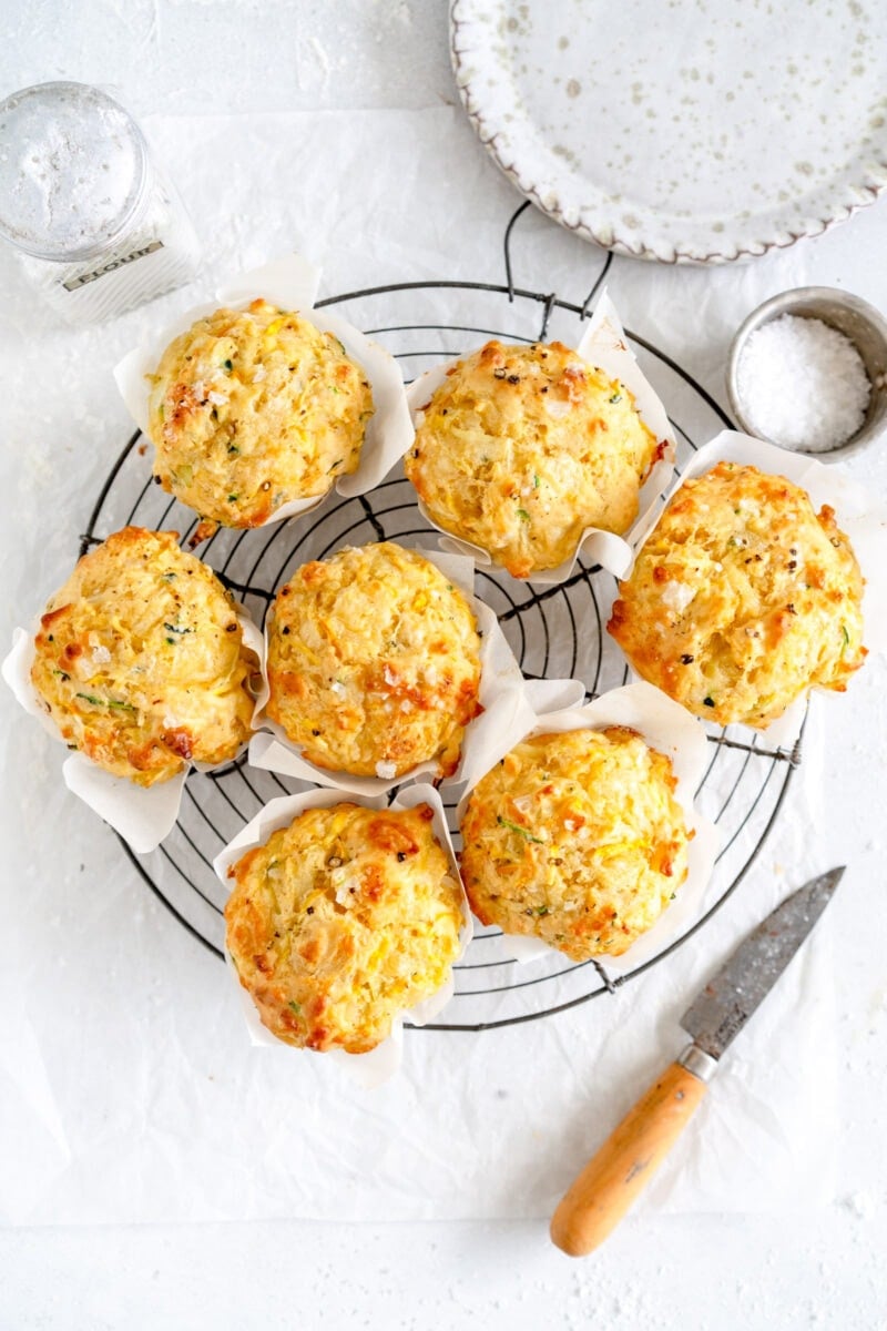 rack of baked zucchini muffins