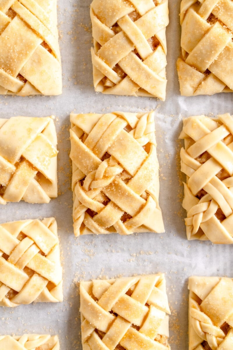 Apple hand pies with egg wash and sugar topping