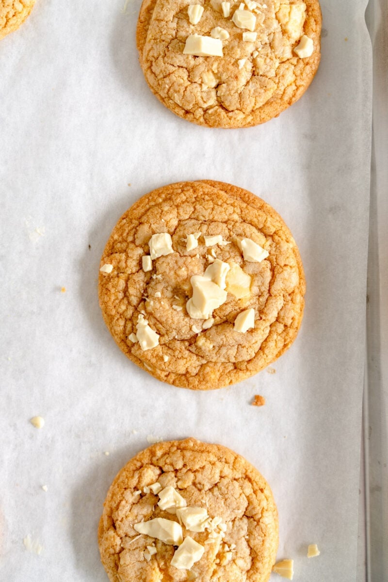 white chocolate chip cookies baked
