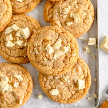 white chocolate chip cookies on tray