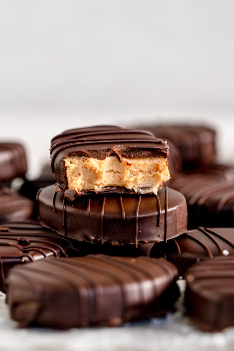 close up of filling of peanut butter egg