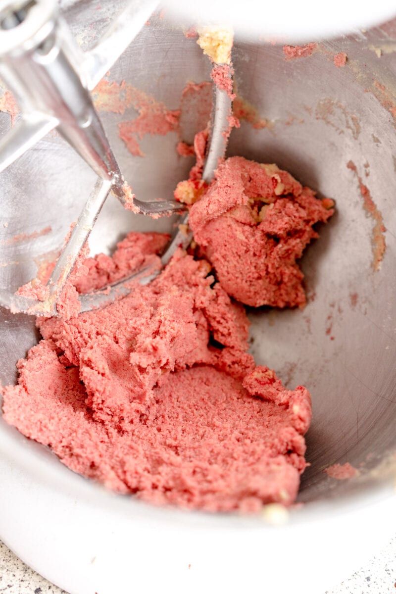raspberry cookie dough in mixer