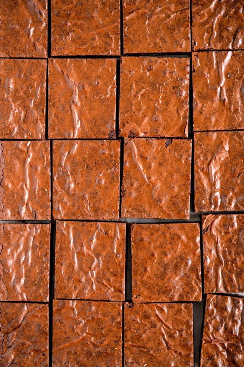 close up of sliced anzac biscuit brownie