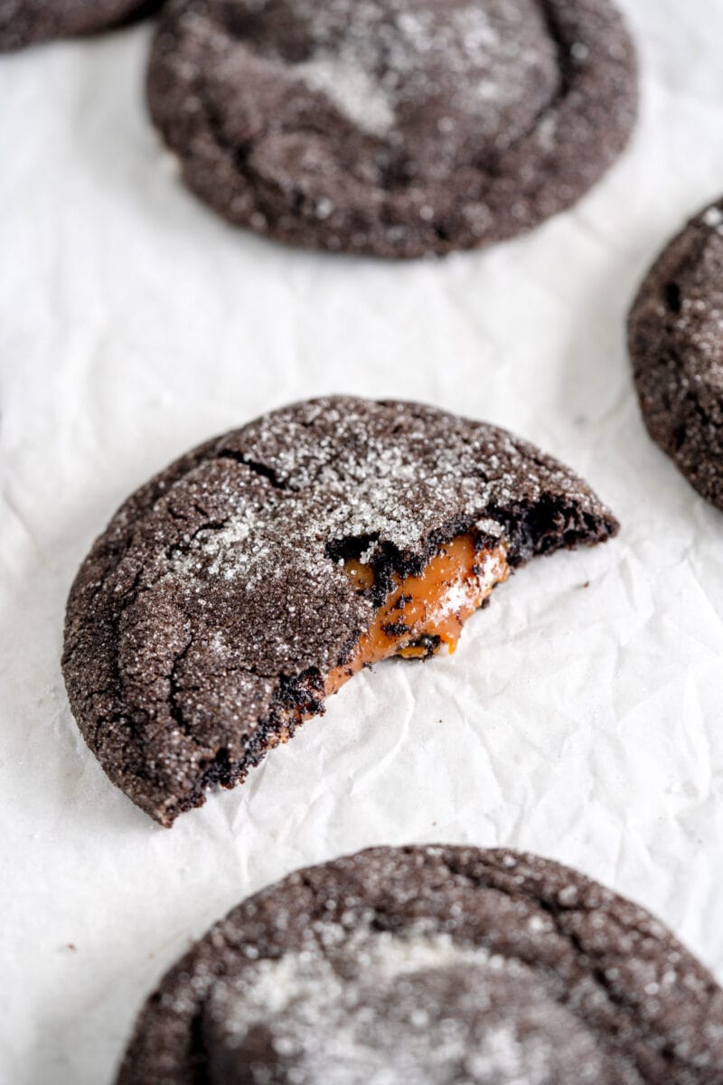 broken open caramel cookie