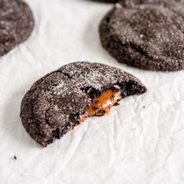 broken open cookie with caramel