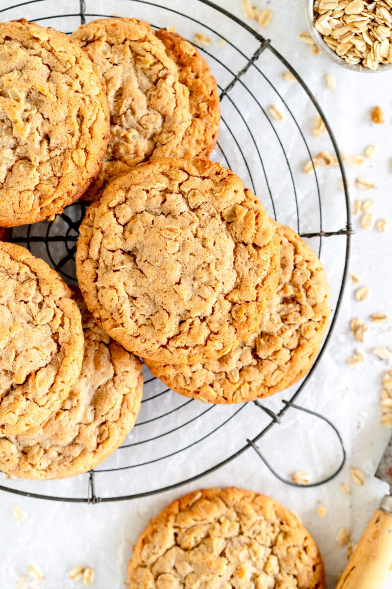 baked oatmeal cookies on a rack