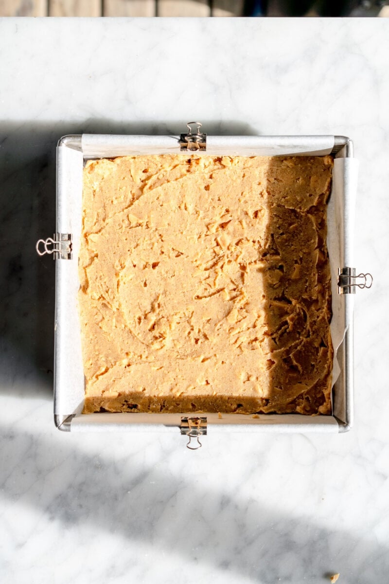 brownie batter in pan