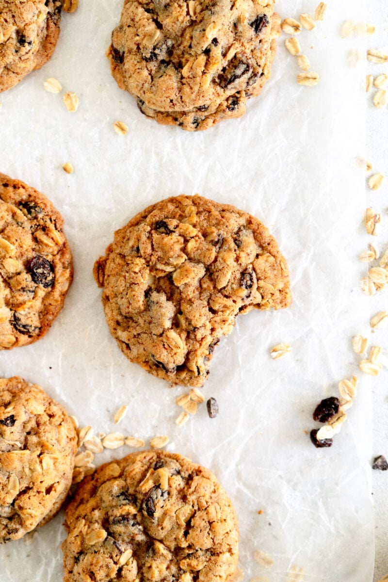 oatmeal raisin cookie on parchment paper