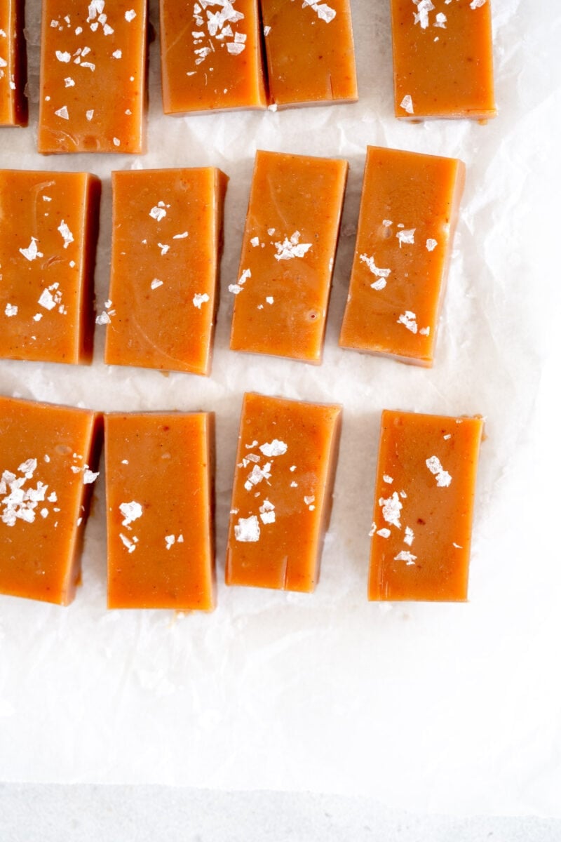 corner shot of cut caramels