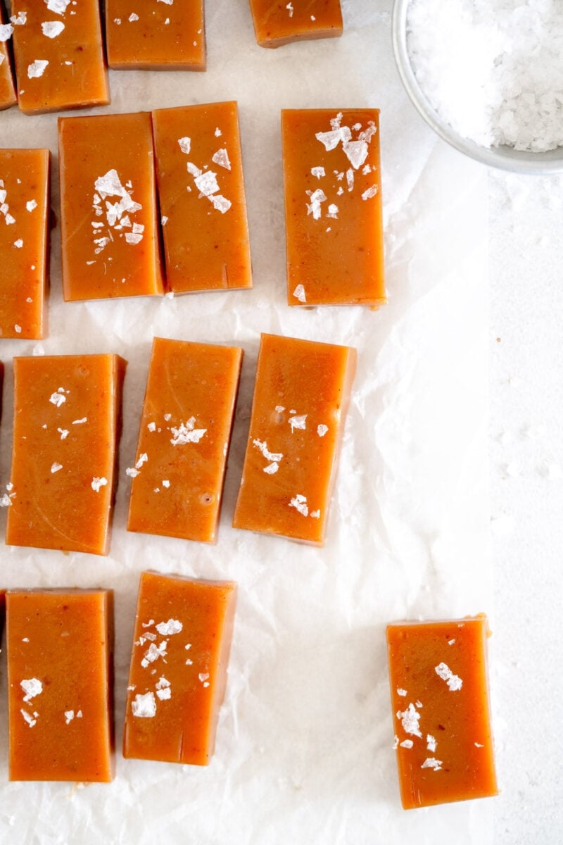pieces of caramel with salt on top