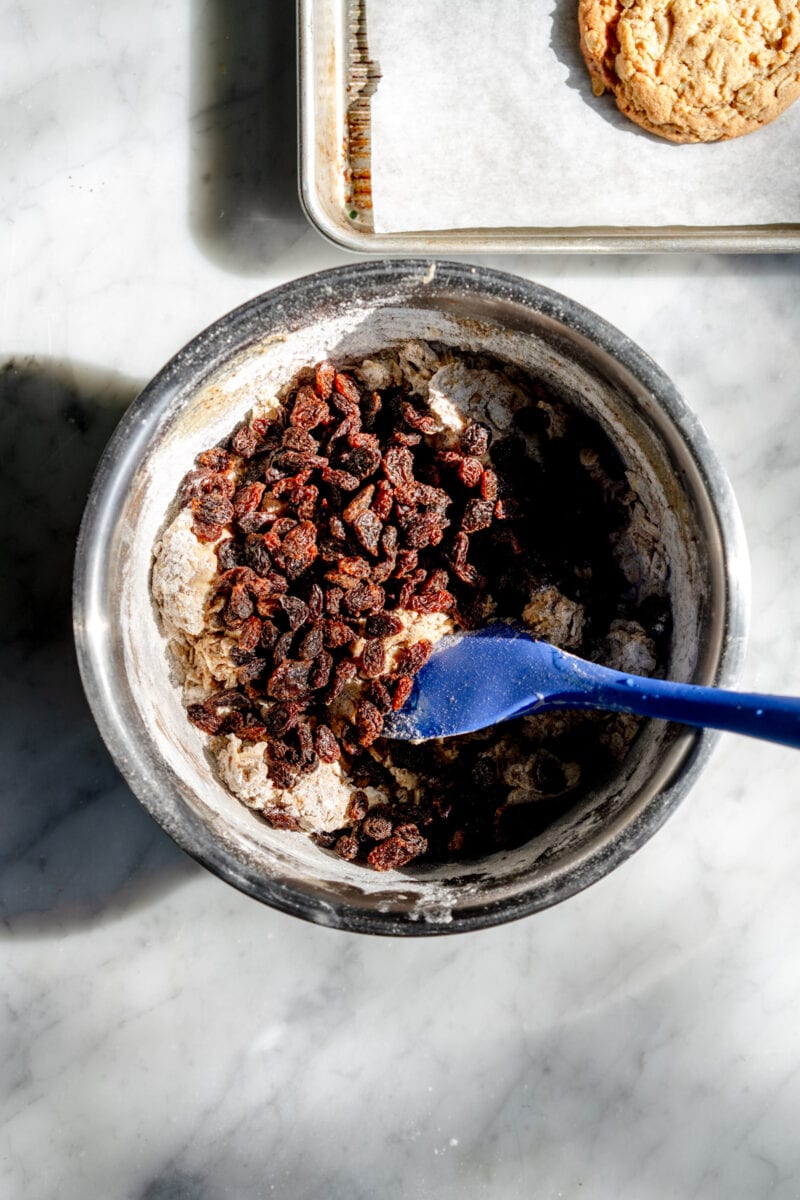raisins in oatmeal raisin cookie batter