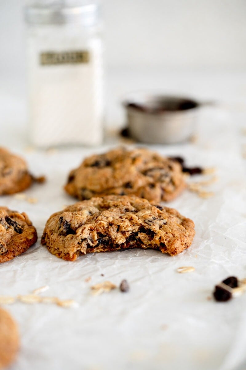 side on shot of oatmeal raisin cookies