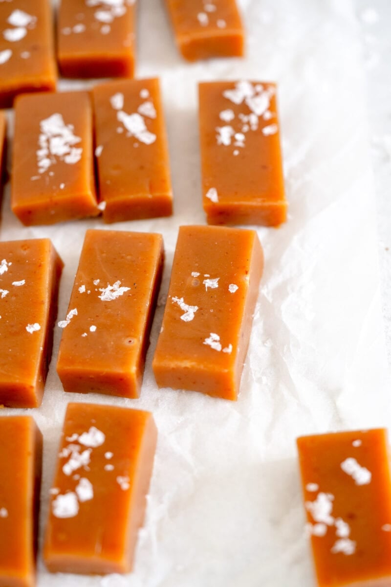 caramel candies on parchment paper