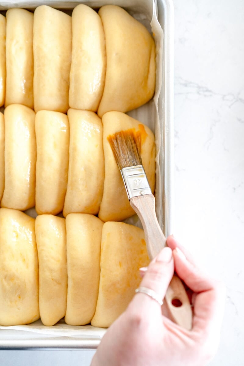 bread rolls getting egg wash