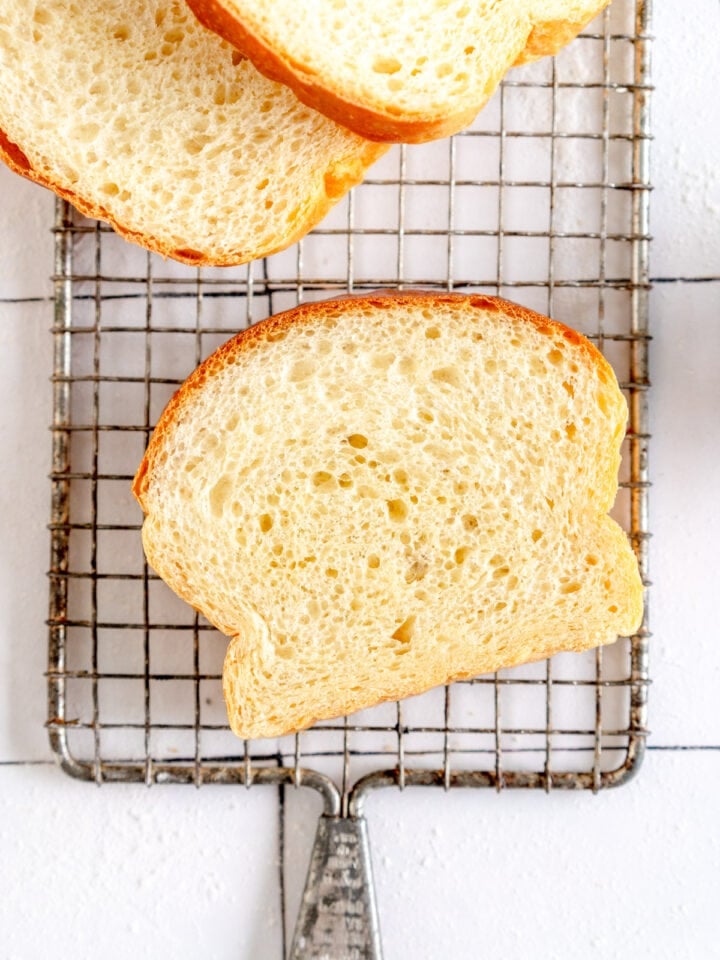 slice of white bread on rack