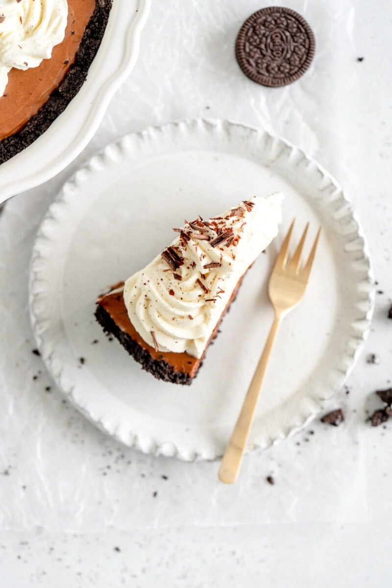 sliced French Silk Pie with cream