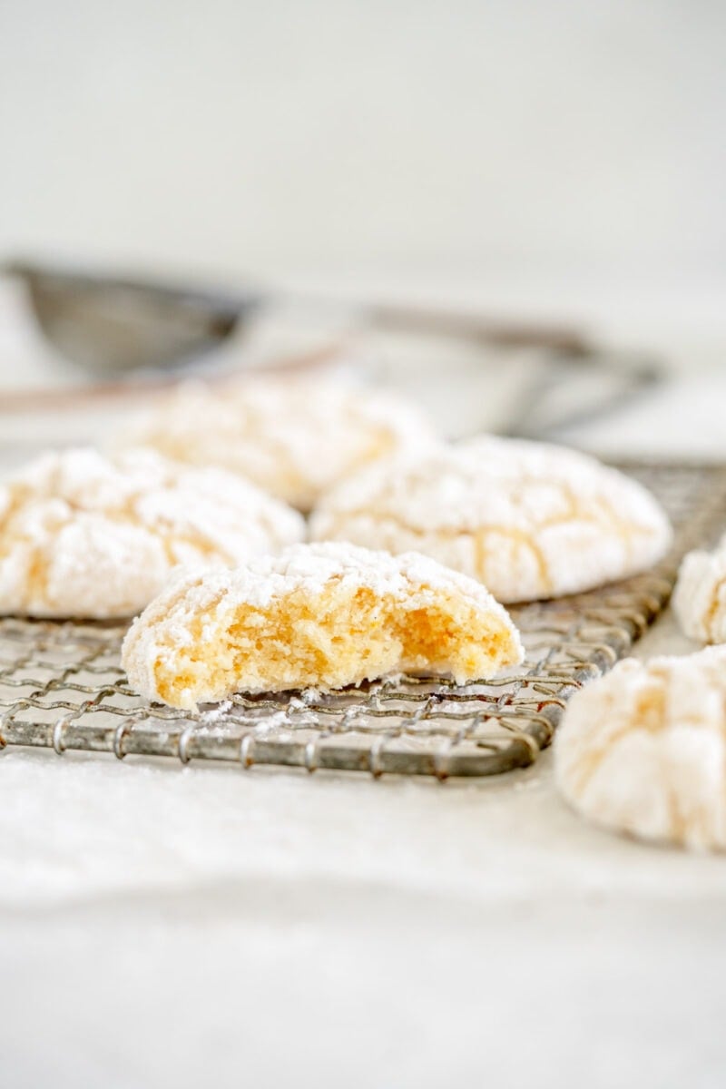 Inside shot of a baked crinkle cookie
