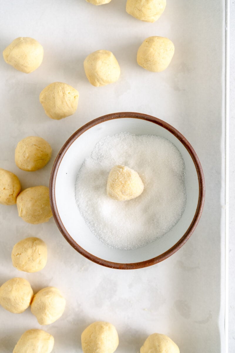 cookie dough balls rolled in sugar