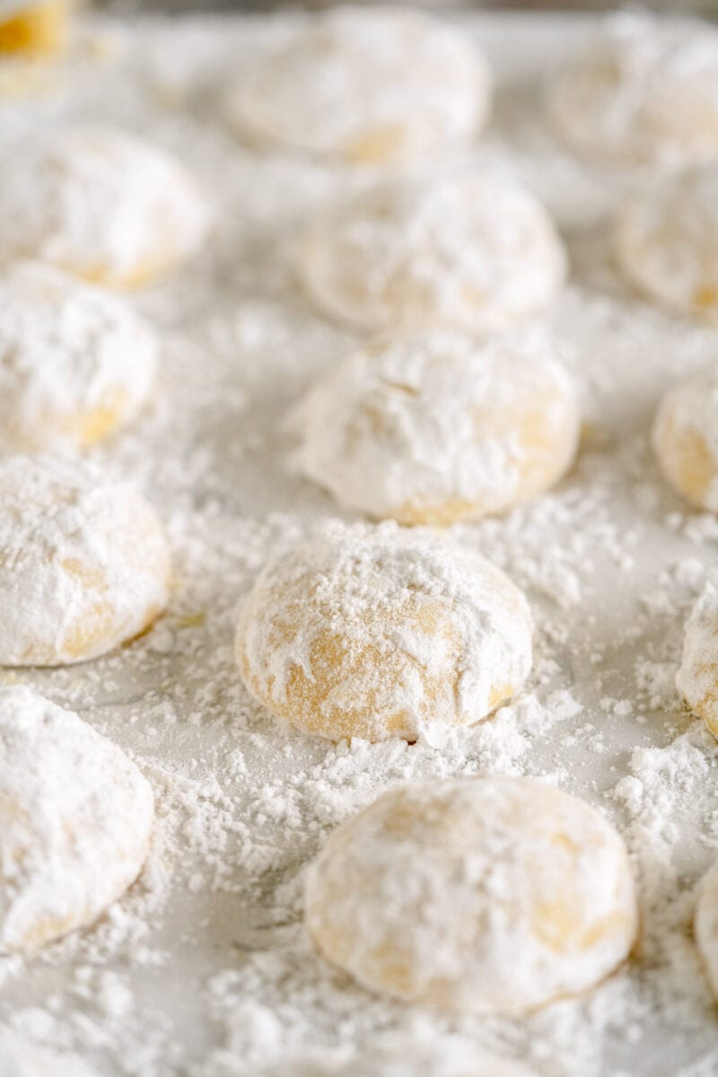 side on shot of snowball cookies