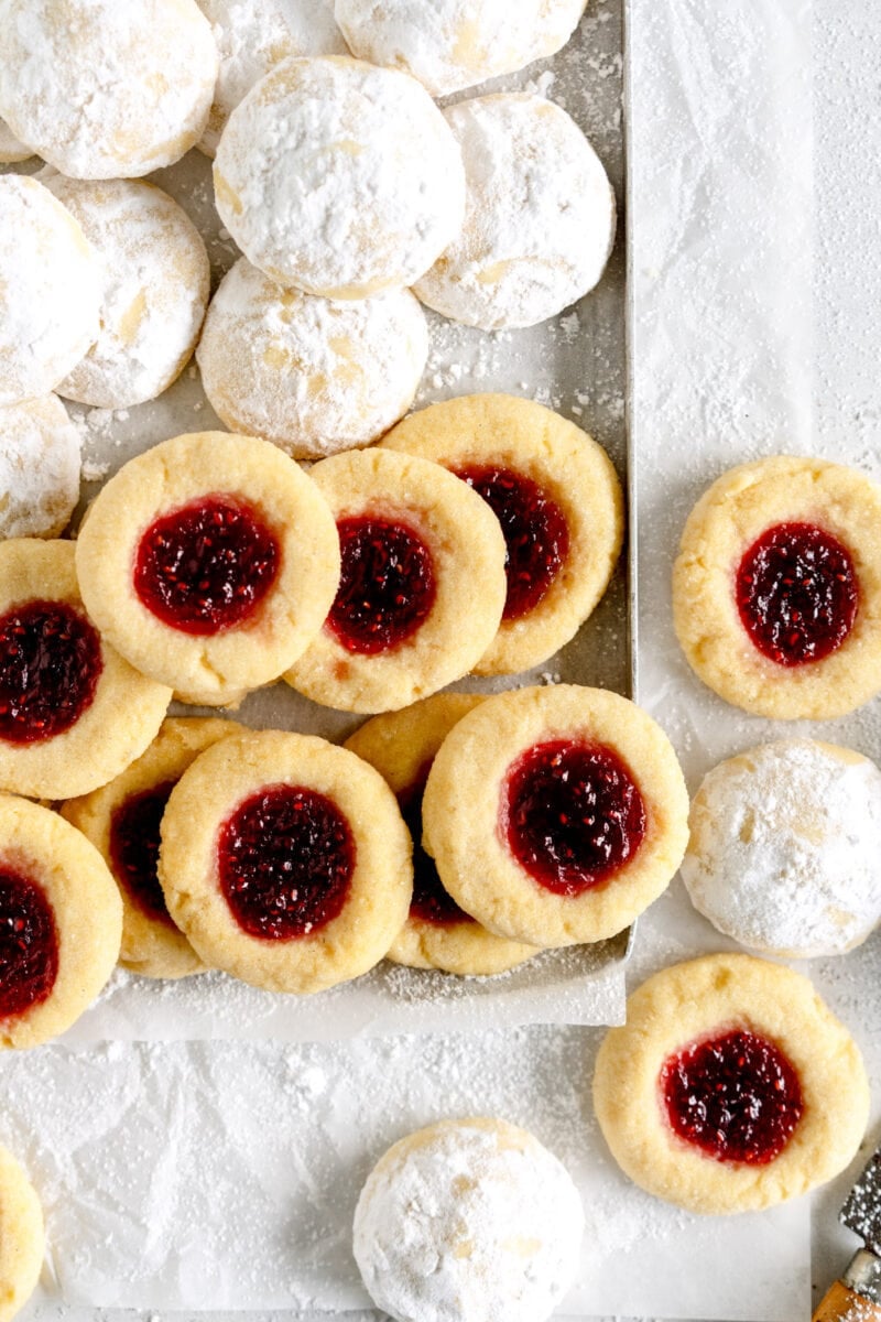 snowballs and thumbprint cookies