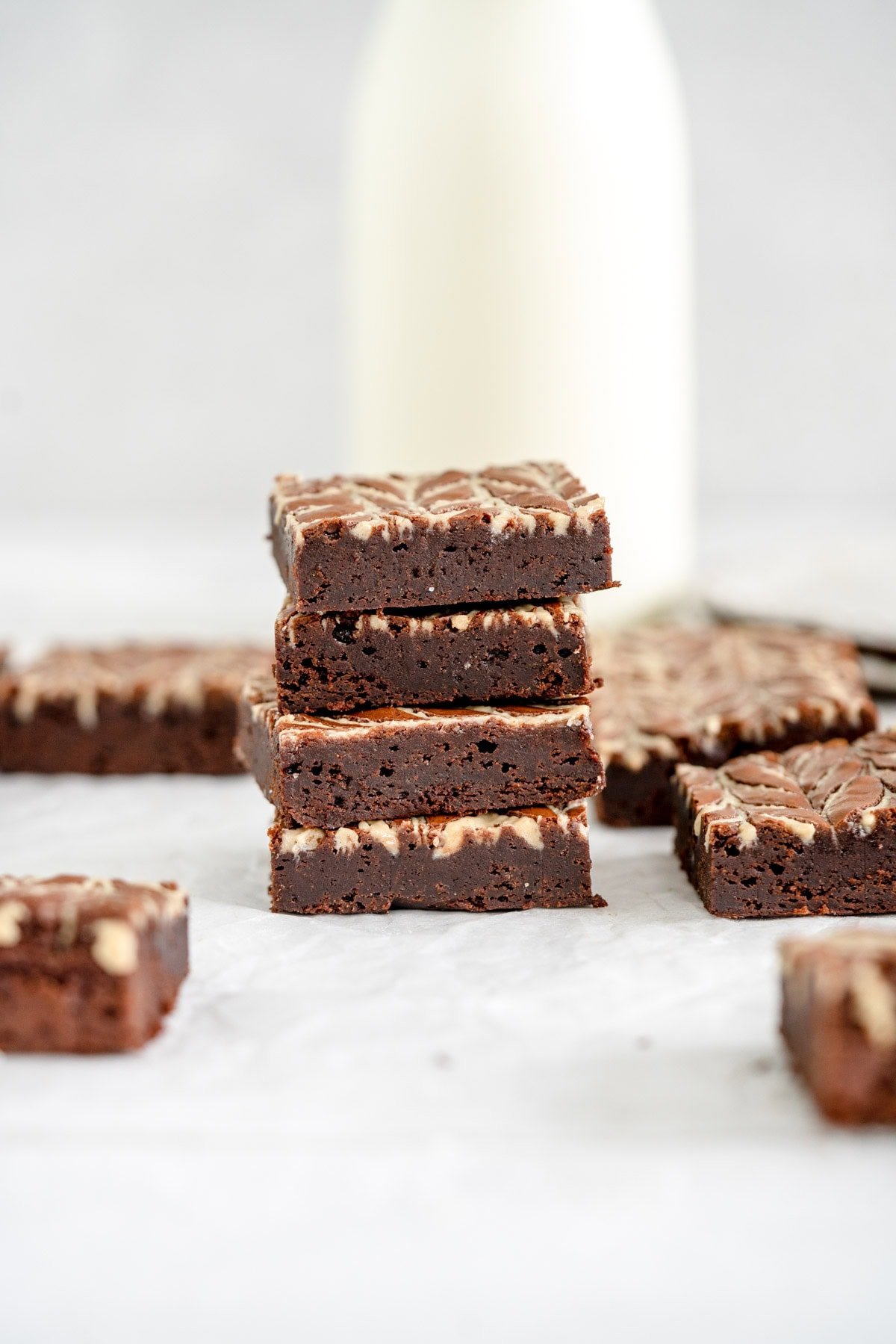 stacked up fudgy brownies