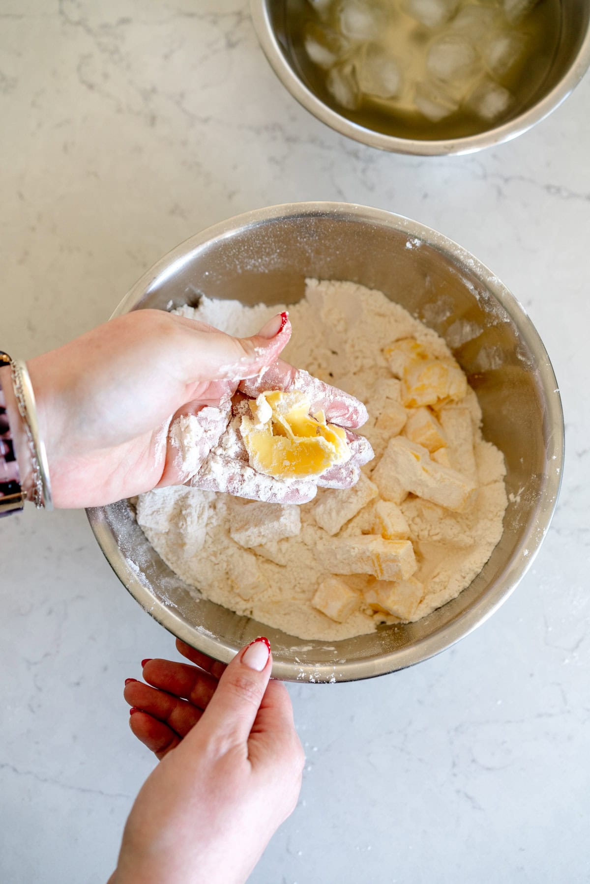 butter pressed into flour