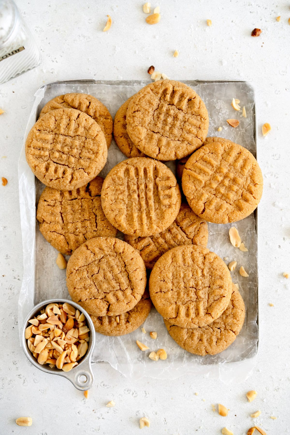 sheet pan of peanut butter cookies