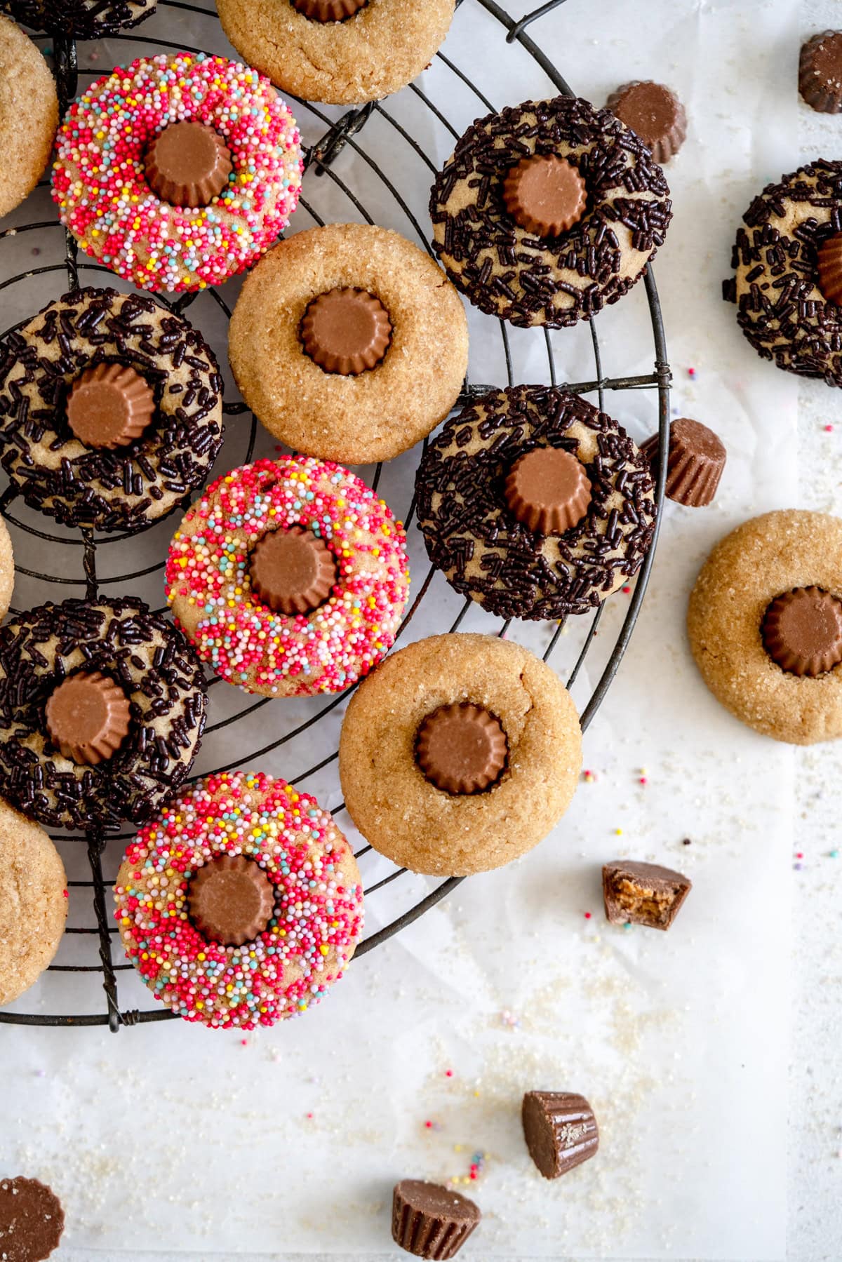peanut butter blossoms on wire rack