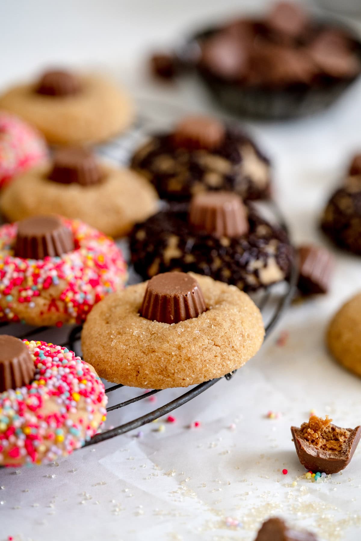 side on shot of peanut butter blossoms
